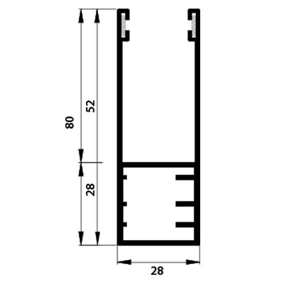 GU60 guida in alluminio con spazzolino mm 60x25 per telo da 14