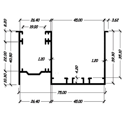 GU14 guida in alluminio con spazzolino mm 28x14 per telo da 8