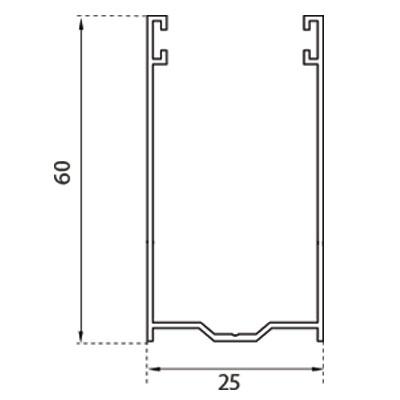 GU60 guida in alluminio con spazzolino mm 60x25 per telo da 14