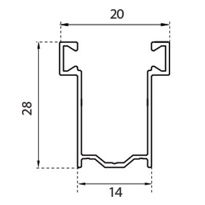 GU14 guida in alluminio con spazzolino mm 28x14 per telo da 8